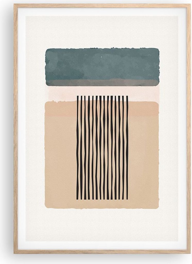 Gerahmtes Poster - Rahmen in heller Eiche - Abstraktion Grafik Linien - 70x100 cm - Wand Bild - Wanddeko - Wandbilder - Kunstposter - Wandposter - ...