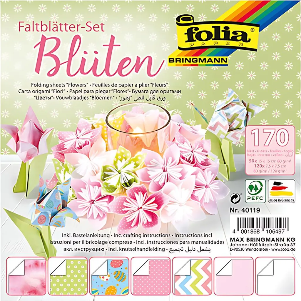 Bloc de 170 feuilles de papier fleurs pour pliage et décoration originale