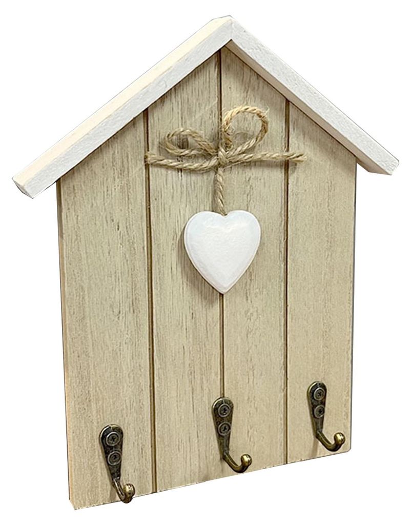 Dekorativer Schlüsselhalter aus Holz für die Wand mit 3 Haken, Wandmontage, ideal für Eingangsbereich, Haustür, Küche, Flur und Büro.