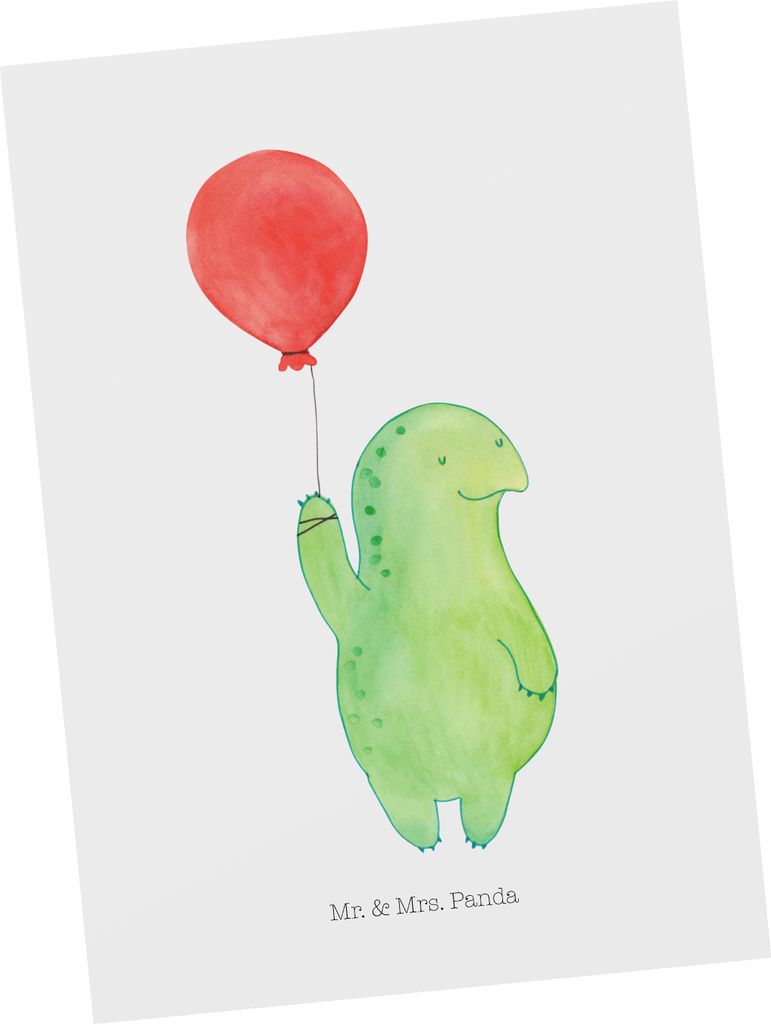 Mr. & Mrs. Panda Postkarte Schildkröte Luftballon - Weiß - Geschenk, Fotokarte, Postkarten, Motivationsspruch, glücklich, Grußkarte, Jahrmarkt,...