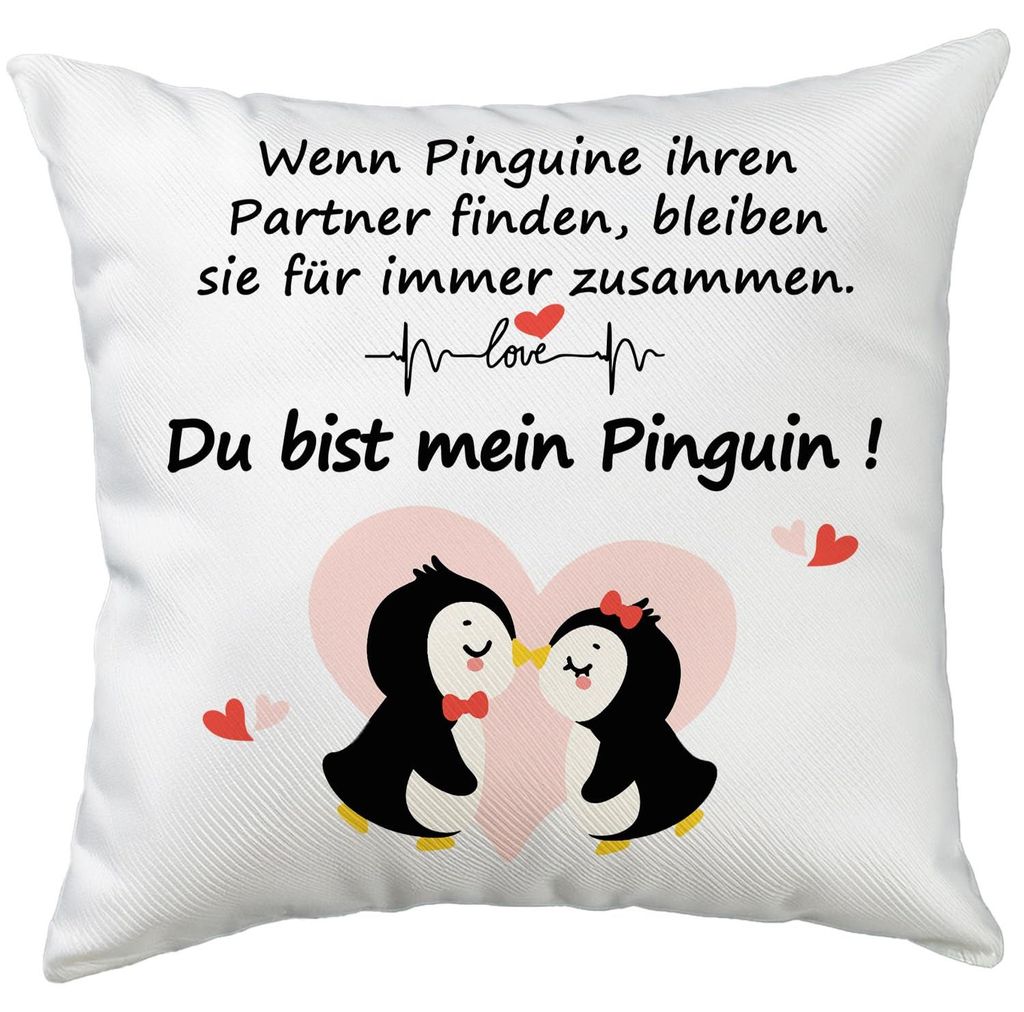 Valentinstagsgeschenke für Sie und Ihn, lustige Kissenhülle (45 x 45 cm) mit Pinguinmotiv – ideales Geschenk zum Jahrestag, Hochzeitstag, Gebur...