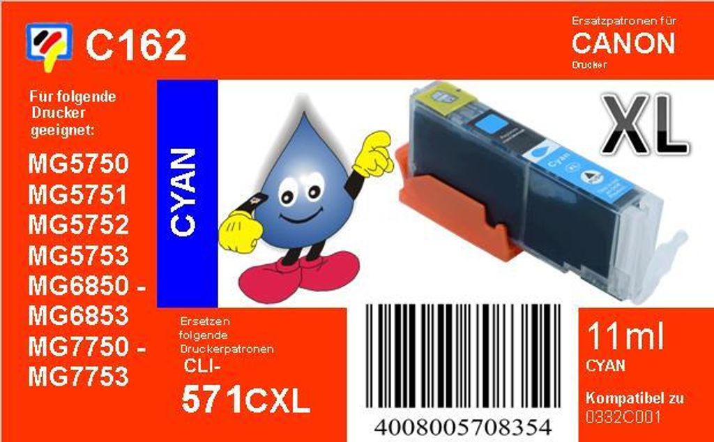 CLI-571CXL Dr. Inkjet Ersatzpatrone cyan mit 11ml Inhalt - ersetzt CLI-571CXL