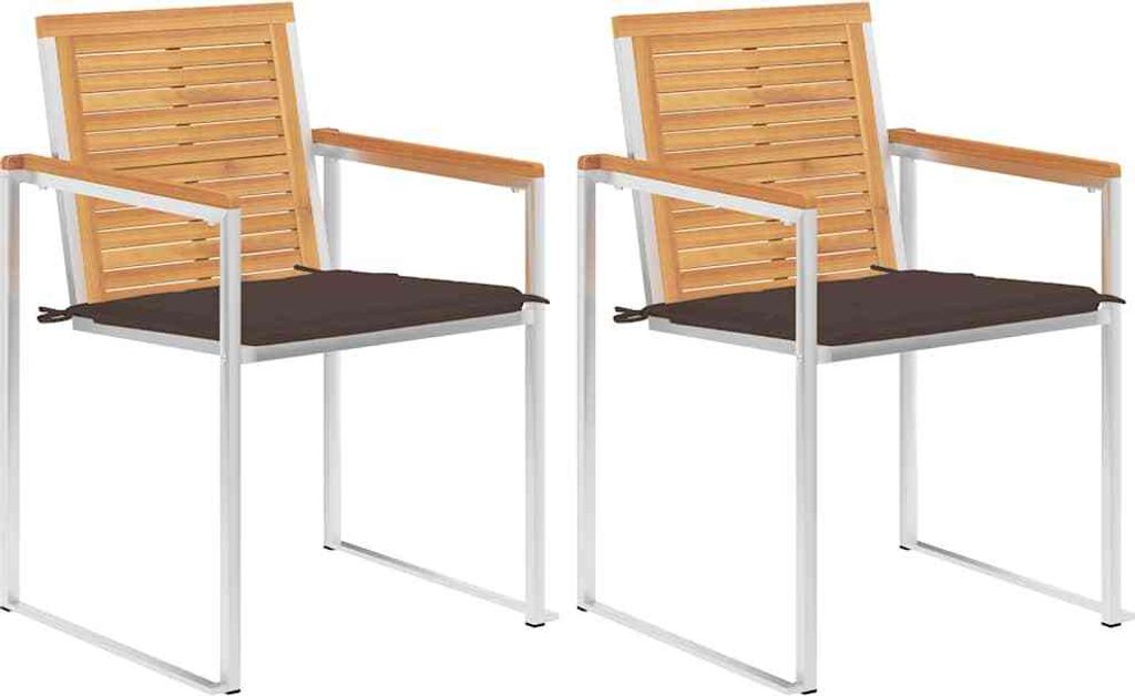 Möbel Gartenstühle mit Kissen 2 Stk. Massivholz Teak und Stahl - Gartenstühle 3061523