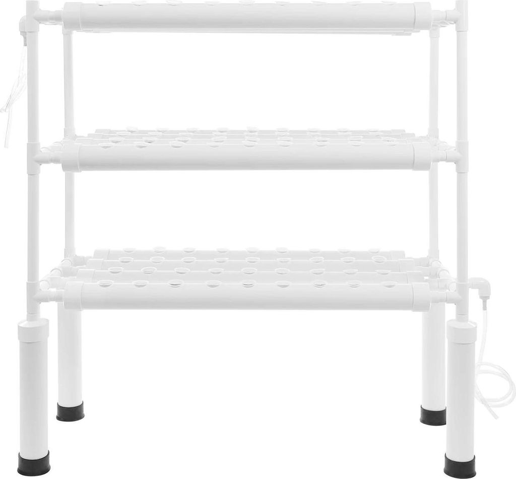 Vertikaler Hydroponik-Gartenturm - 3-stufiges PVC-System - 108 Pflanzplätze - Erdlos - Mit Pumpe und Zeitschaltuhr - Für Balkon und Garten - Weiß