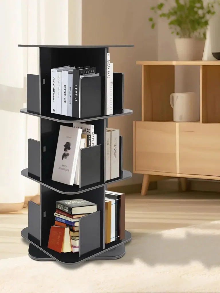 Bibliothèque pivotante pour petits espaces - Étagère compacte 360° noir mat - 2