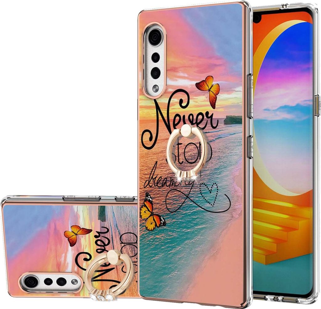 Hülle für LG Velvet 5G/4G Muster TPU Silikon Stoßdämpfer Bumper Schutzhülle mit Ring Ständer Gold
