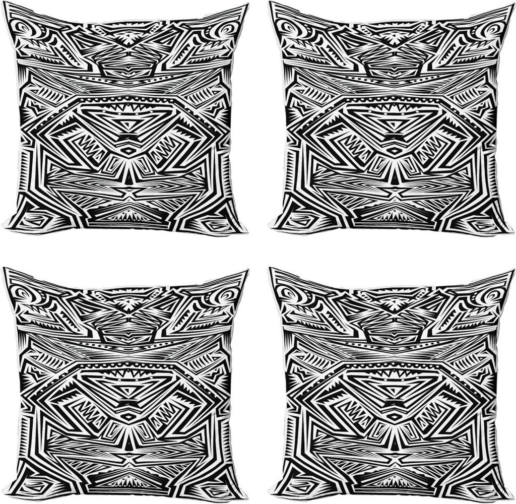 ABAKUHAUS Stammes Kissenbezug Set (4 Stück), abstrakte Geometrie, Moderner Doppelseitiger Digitaldruck, 40 cm x 40 cm, Schwarz und weiß