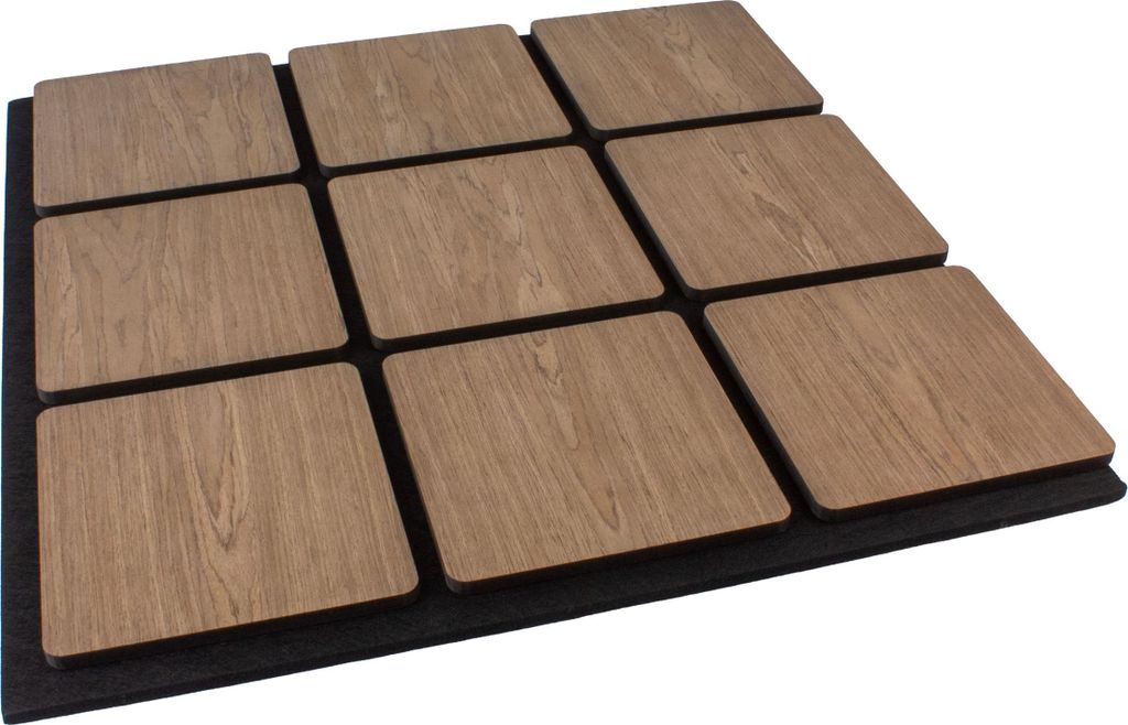 Akustikpaneel mit Holzfurnier Quadrat in Black Walnut - 600x585mm - mit PET-Filz - 1 Stück