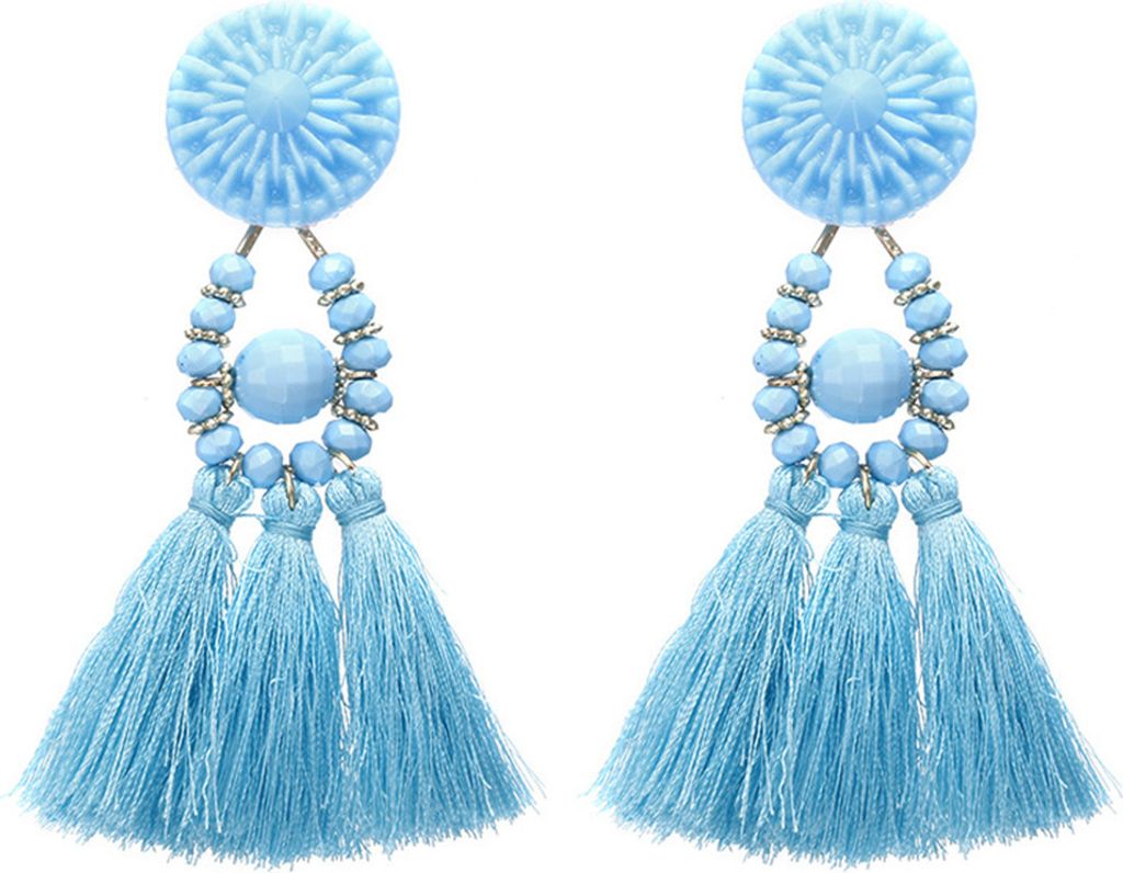 Vintage ethnische Perlen lange Quaste baumeln Statement Ohrringe Frauen Schmuck Geschenk-Blau