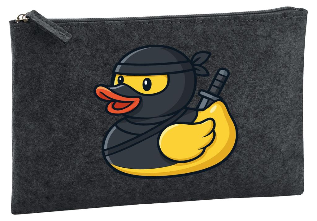 Huuraa Kulturbeutel Quietscheente Ninja Gummiente Krieger 1 Liter Charcoal Filz Kosmetiktasche Geschenkidee