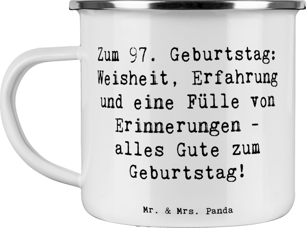 Mr. & Mrs. Panda Emaille Tasse Spruch 97. Geburtstag - Weiß - Geschenk, besondere Geschenke, Weisheit, becher, Happy Birthday, Haferl, Teetasse, M...