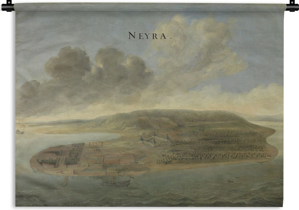 MuchoWow Wandteppich Wandbehang Zwei Ansichten der VOC-Siedlungen Lawec in Kambodscha und Banda auf den südlichen Molukken - Gemälde von Johann...