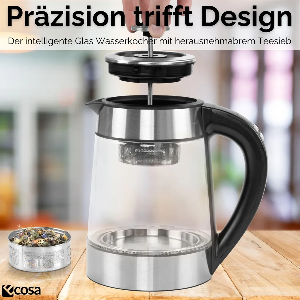 Bouilloire inox et verre 2200W écran LCD avec 5 couleurs LED design - 15