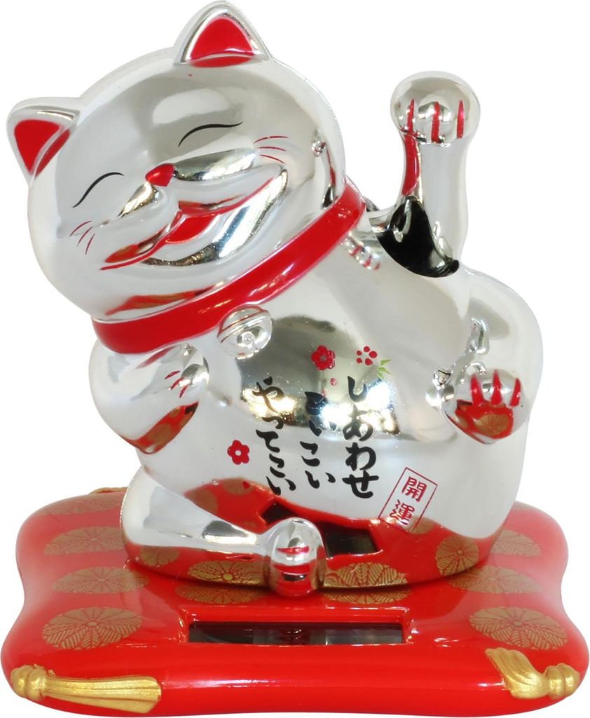 Glückskatze - Maneki-neko - Winkekatze auf Podest 7,5cm - silber