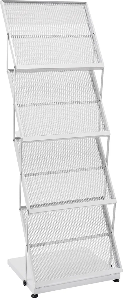 Présentoir de sol pliable blanc 4 niveaux pour catalogues et revues A4