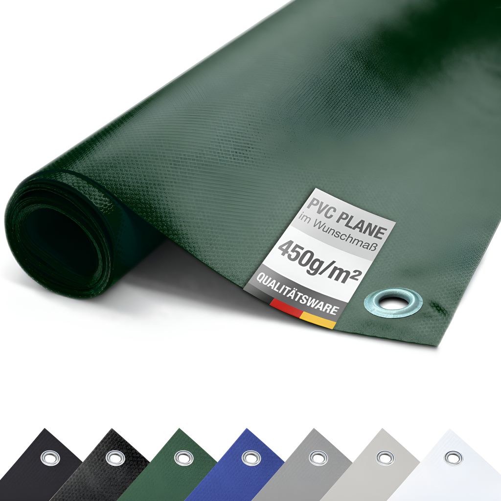 (450g/m²) LKW-Plane/PVC-Plane mit ÖSEN, Gewebeplane Abdeckplane (Grün RAL6005, 3m x 17m)