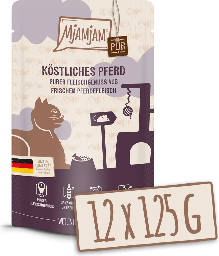 Pâtée Chat Hypoallergénique MjAMjAM Cheval Pur 12x125g Sans Céréales