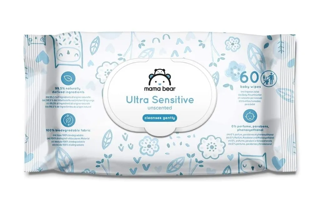Lingettes Humides Bébé Ultra Sensibles Mama Bear - Douceur Allemande 60u