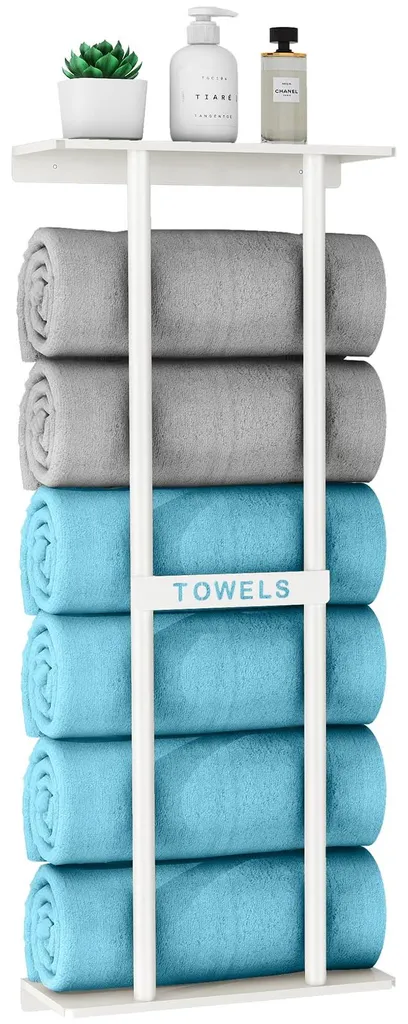 Porte-serviettes mural blanc 76 cm avec étagère en métal pour salle de bain