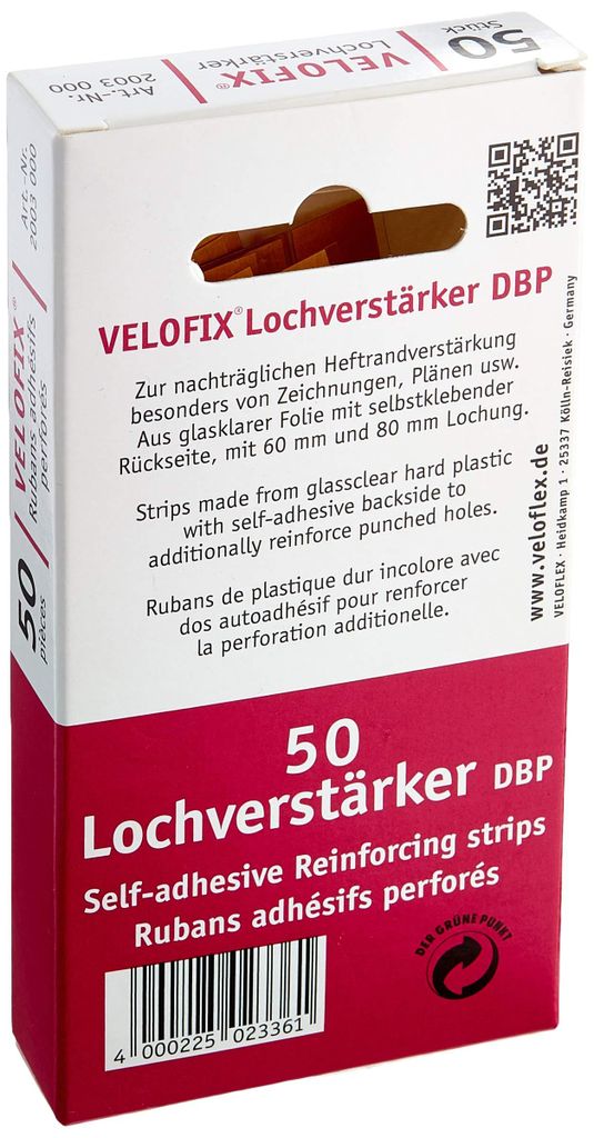 VELOFLEX Lochverstärker VELOFIX, selbstklebend, 105 x 15 Produktbild 