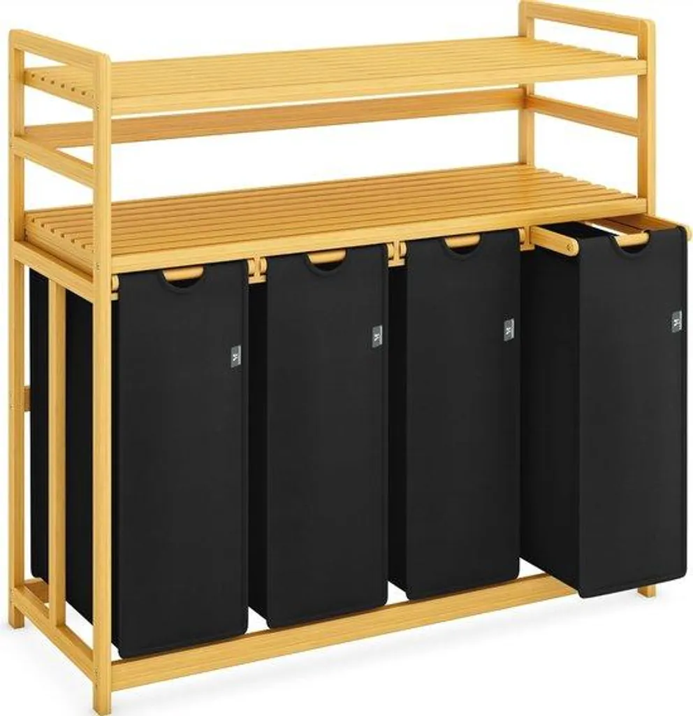 Solution de tri linge pour grande famille - Chariot Wasbox 4 bacs bambou