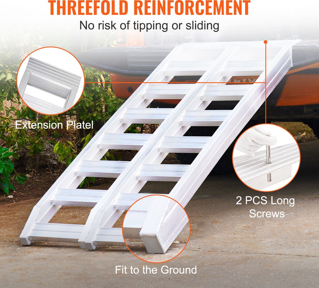 VEVOR Aluminiumrampen Hochleistungsrampen mit Oberem Hakenbefestigungsende, Universelle Laderampe für Motorräder, Traktoren, ATV/UTV, Lkws, Rasen...