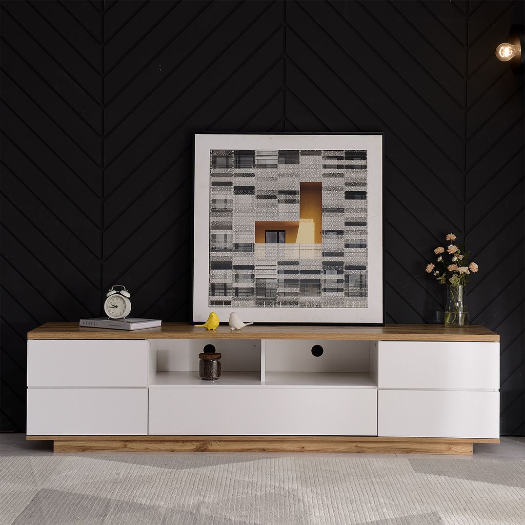TV-Schrank in Weißer Ausführung Holzmaserung TV-Tisch TV-Ständer TV-Schranktisch 180 cm