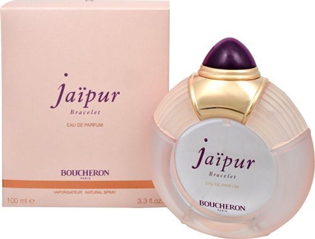 A perfume bottle and its packaging are displayed against a white background.