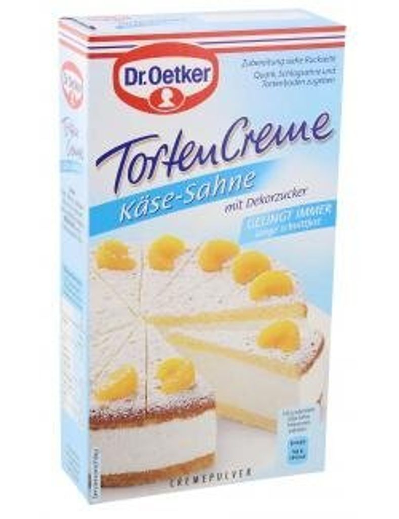 A product shot of a Dr. Oetker cake cream mix box.