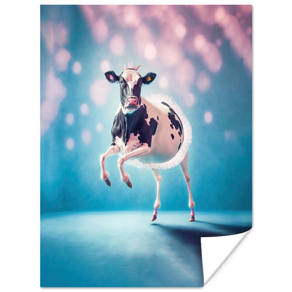 MuchoWow Poster Kuh - Krone - Ballett - Blau - Rosa 30x40 cm - Wandplakat - Poster Kinderzimmer