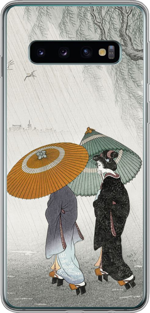 MuchoWow Handyhülle Schutzhülle Hülle für Telefoonhoesje Samsung Galaxy S10 Frauen - Kimono - Sonnenschirm - Japan - Vintage Silikon Softcase...