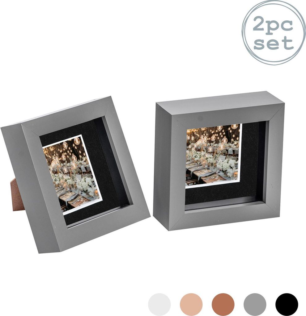 Nicola Spring 2 Stück 4 x 4 3D Shadow Box Photo Frame Set - Craft Anzeigen Bilderrahmen mit 2 x 2 Montieren - Glas Aperture - Grau / Schwarz