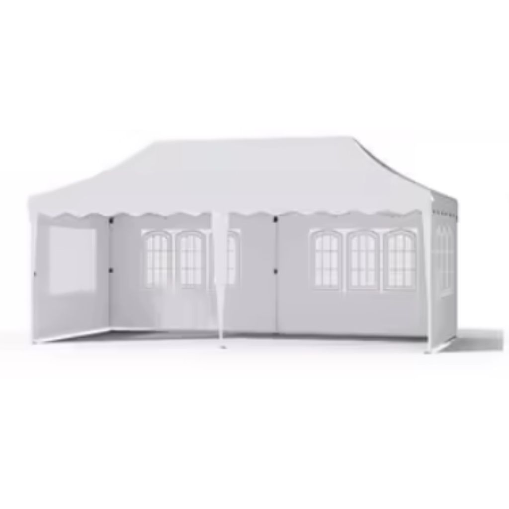 Partyzelt XL – Mit Seitenwänden – Weiß – 300x600 cm – Faltbar – Easy-Up Pavillon – Wasserdicht und wetterfest – Höhenverstellbar