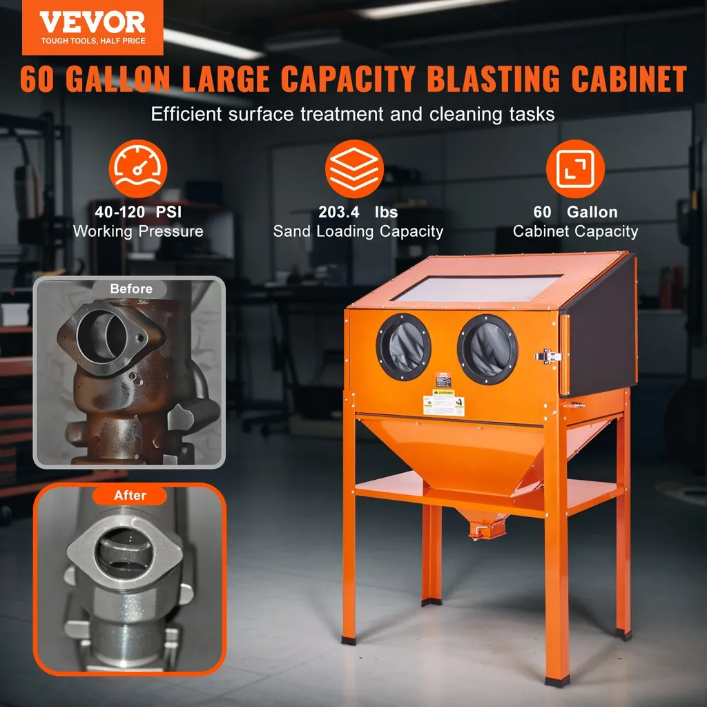 Cabine de sablage robuste 60 gal avec support et 4 buses acier