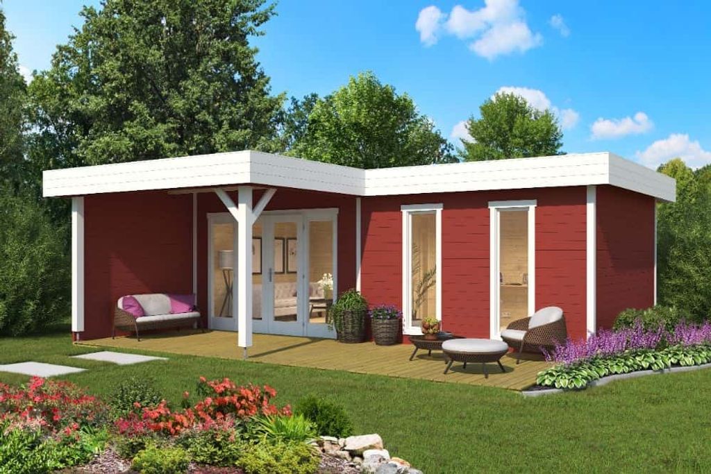 Gartenhaus Outdoor Life Brava 2 inkl. Anbau, Fußboden 750 x 639,9 cm natur