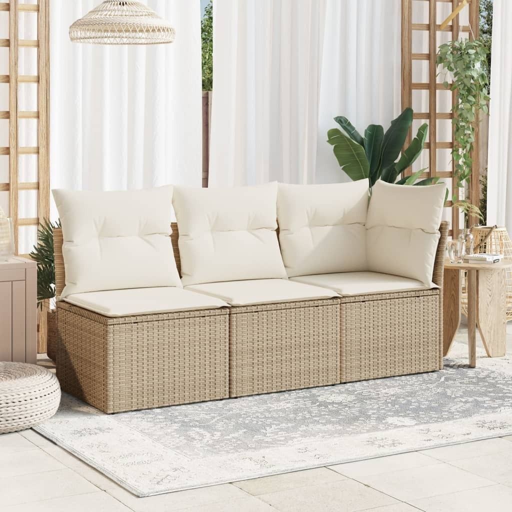 vidaXL Gartensofa mit Kissen 3-Sitzer Beige Poly Rattan Produktbild 2