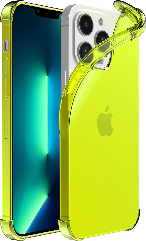 Smartphonica iPhone 13 Pro Max transparente stoßfeste Silikonhülle mit Bumper - Neongelb