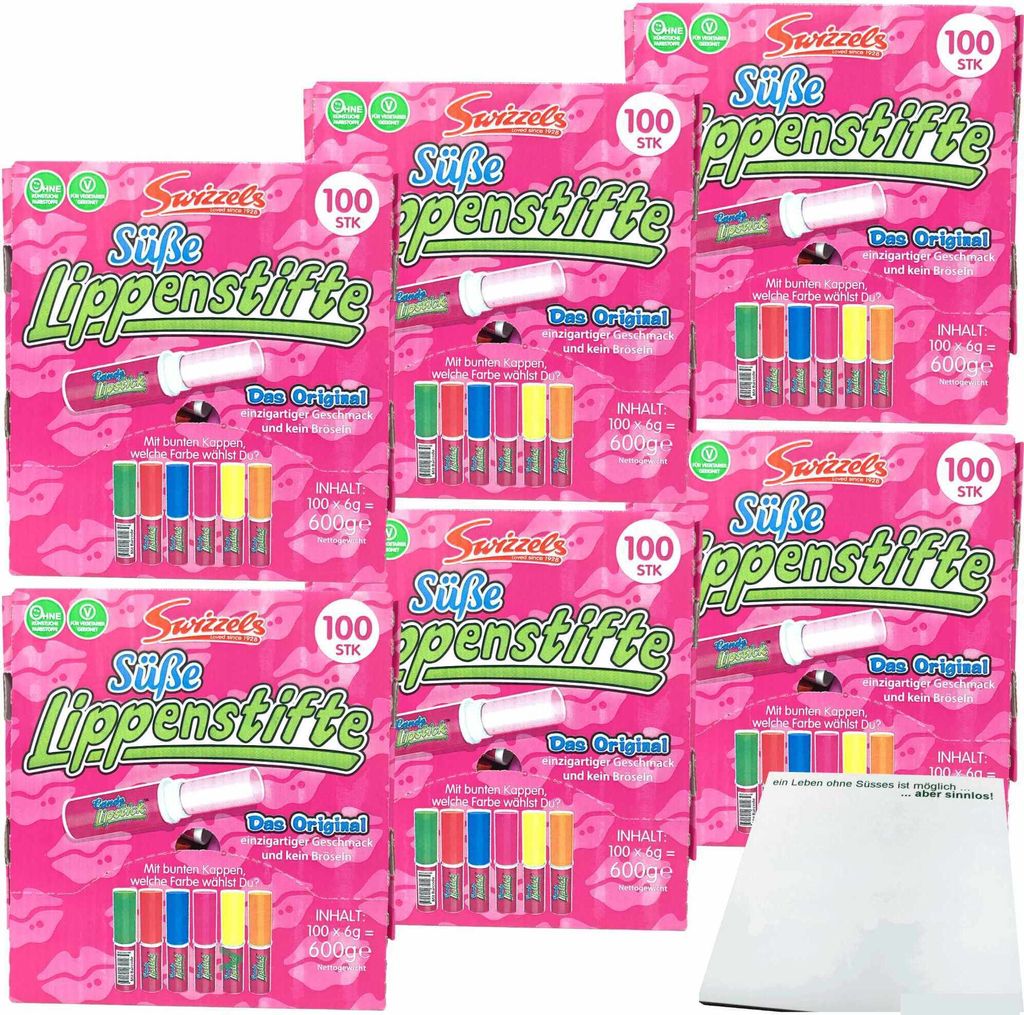 DOK Candy Lippsticks Süße Lippenstifte Spenderbox 6er Pack (600x6g) + usy Block