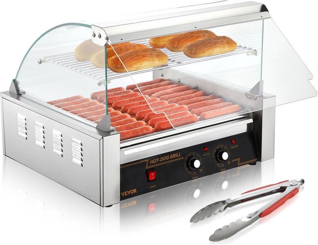 Elektrischer 30-Hotdog-11-Roller-Grill-Kocher mit Spritzschutzregal, 2,2 kW