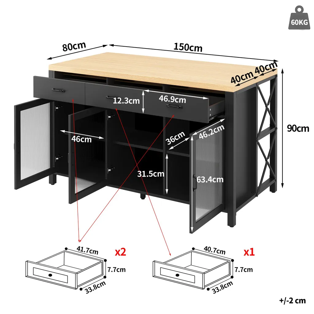 Meuble îlot central style industriel 150cm avec éclairage intégré - 5