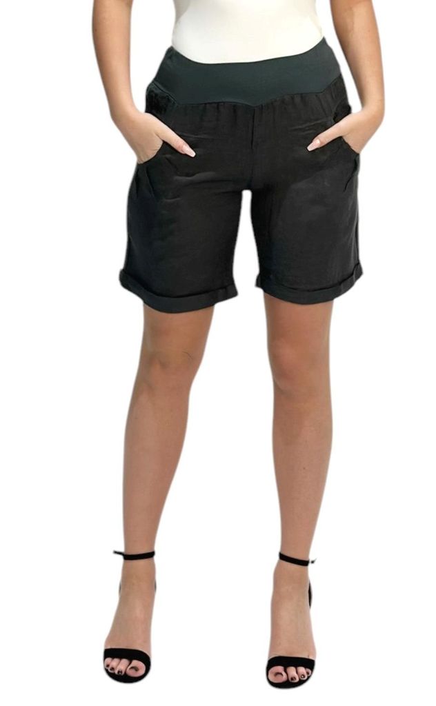 Bermuda Shorts Damen Leinenshorts kurze Hose Freizeithose 100% Leinen Shorts Uni Sommer Strand Art. 276 Graphit M