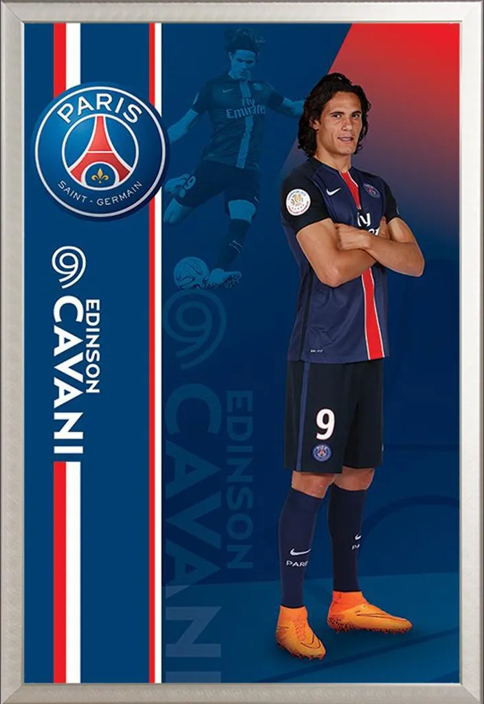 Déco Murale PSG : Affiche Cavani Encadrée Argent pour Salon et Bureau