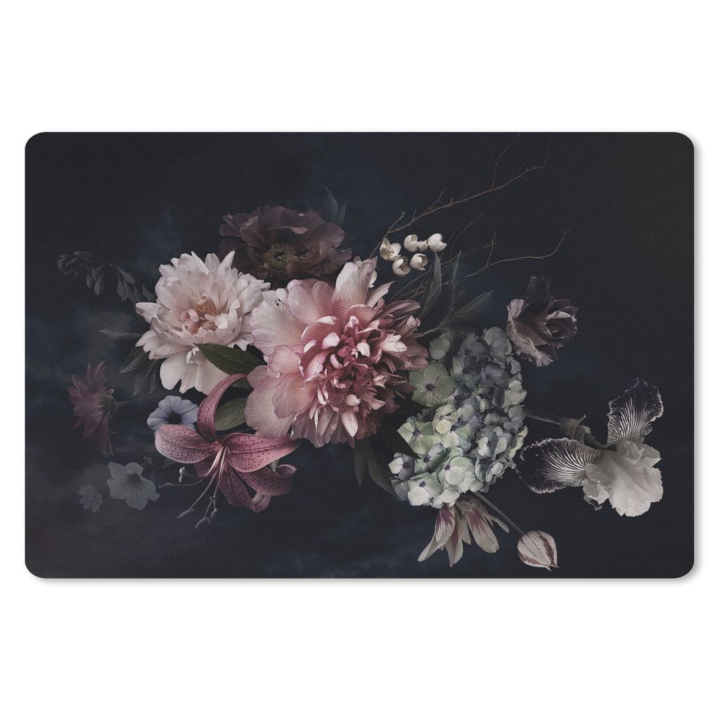 MuchoWow Schreibtischunterlage Blumen - Vintage - Pastell - Rosa - Weiß 60x40 cm - XXL Mauspad - Großes Mauspad