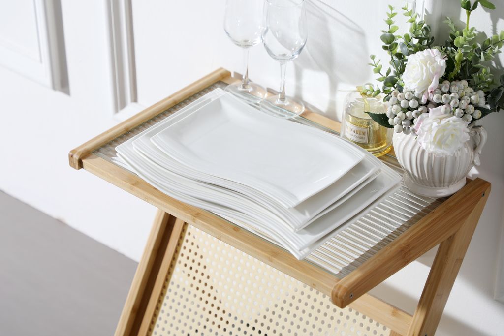 MALACASA, Serie Flora, 6 Tlg. Set Cremeweiß Porzellan 15&13&11 Zoll Servierteller Essteller Kuchenteller Dessertteller Rechteckig Servierplatte