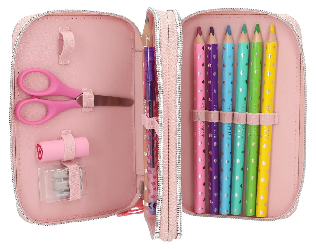 Trousse Princess Mimi 2 Compartiments Zippés et Grande Capacité Rose