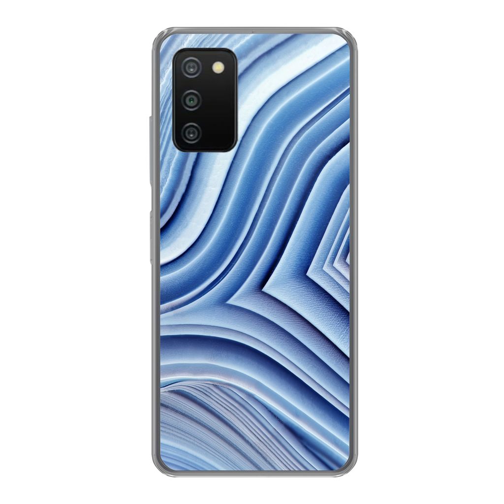 MuchoWow Handyhülle Schutzhülle Hülle für Samsung Galaxy A03s Natursteine - Muster - Blau Silikon Softcase Handy Hülle - Schutz