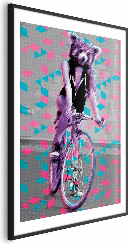 Poster Procione in Bicicletta con Cornice Nera 60x90 | Regalo Perfetto
