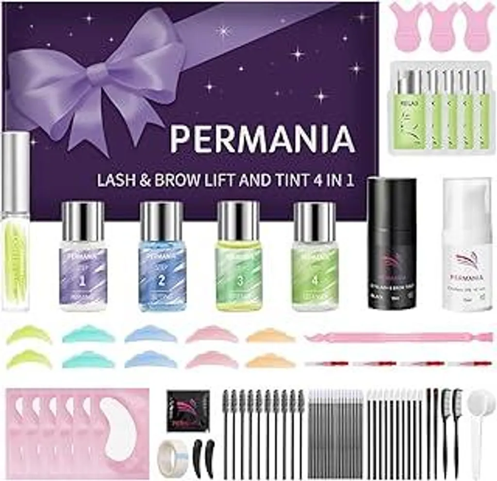 Il kit per il lifting delle ciglia PERMANIA con colore nero, Lash Lift e Tint contiene tutti gli strumenti necessari, kit per il lifting delle ciglia con colore nero, durata fino a 6 settimane, adatto ai principianti per l'uso a casa.