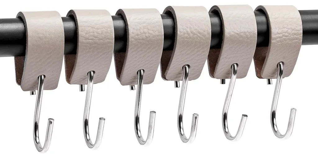 Crochets à Vêtements Gris Clair avec Attache Cuir pour Penderie - x6