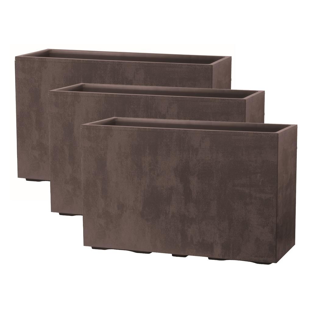 Kreher XXL Sichtschutz Pflanzkasten hoch 93L - 98x38,5x62 cm - doppelwandig & rollbar, mit Entwässerungsstopfen - Naturstein Optik, 3 Stück Braun